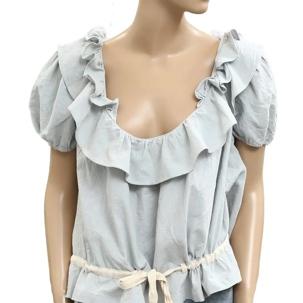 Free People Free-est Lilibeth Cropped Blouse Top Ruffle Puff Sleeve S New 280852